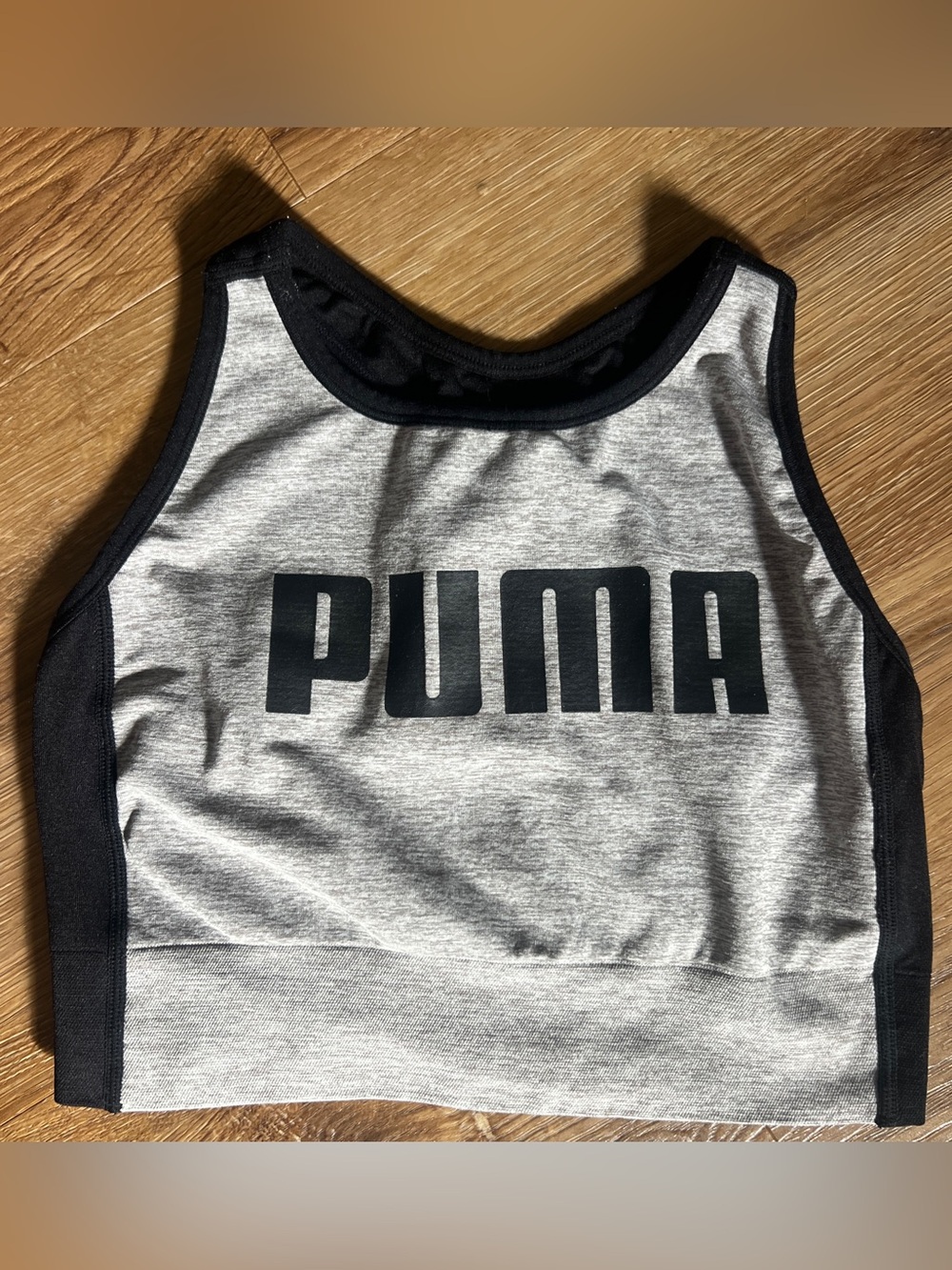 Puma Gray and Black Logo Crop Sports Bra